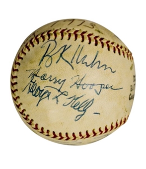 1973 Signed Hall of Fame Induction Baseball (7 HOF Signatures including Musial ,Hooper and Kelly) (PSA)